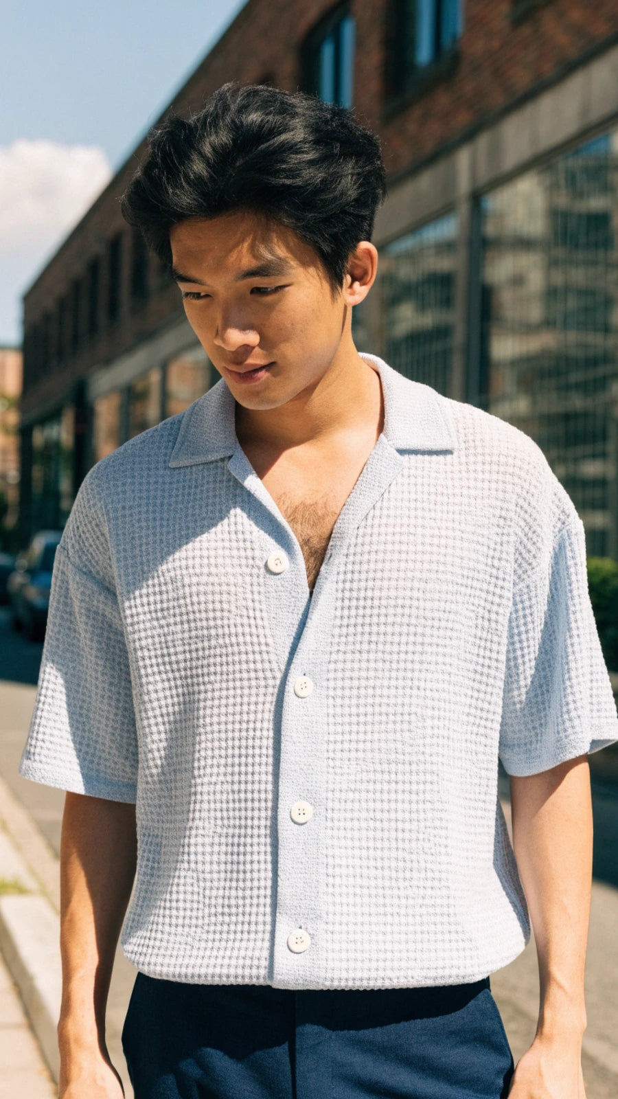 Casual Shirts Short Sleeve Waffle Knit Button Down Shirt Summer…