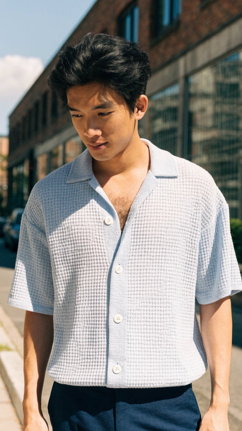 Casual Shirts Short Sleeve Waffle Knit Button Down Shirt Summer…