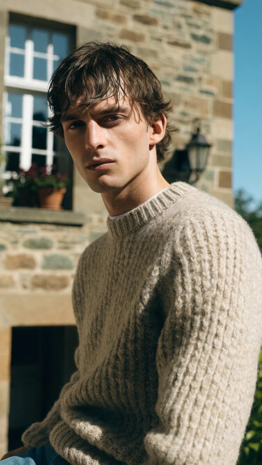 Aran Crafts Fisherman Irish Rib Crew Neck Sweater (100% Pure New Wool)